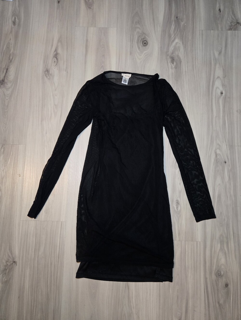 ​Vintage Y2K Wet Seal Black Mesh Long Sleeve Bodycon Mini Dress Size M